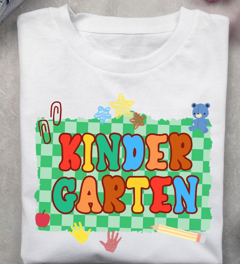 Kindergarten Back to School PNG Checkered Bundle, Kindergarten Kid Design Uniform, First Day Shirt PNG, Boy Girl School Png