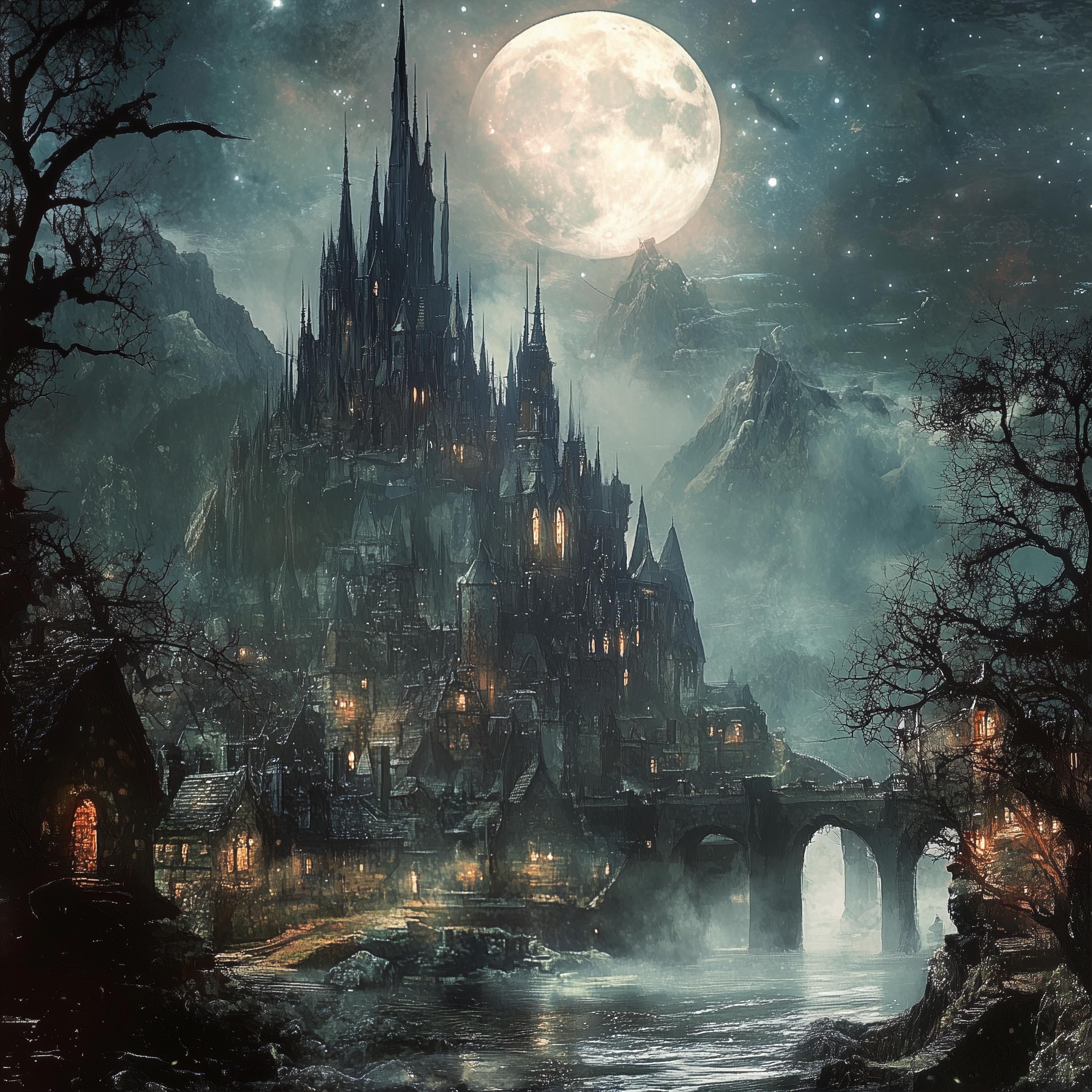 Gothic Castle Under Full Moon – Dark Fantasy Digital Art Download - Etsy