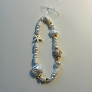 Beachy Pearl Phone Charm – Shell & Turtle Accents