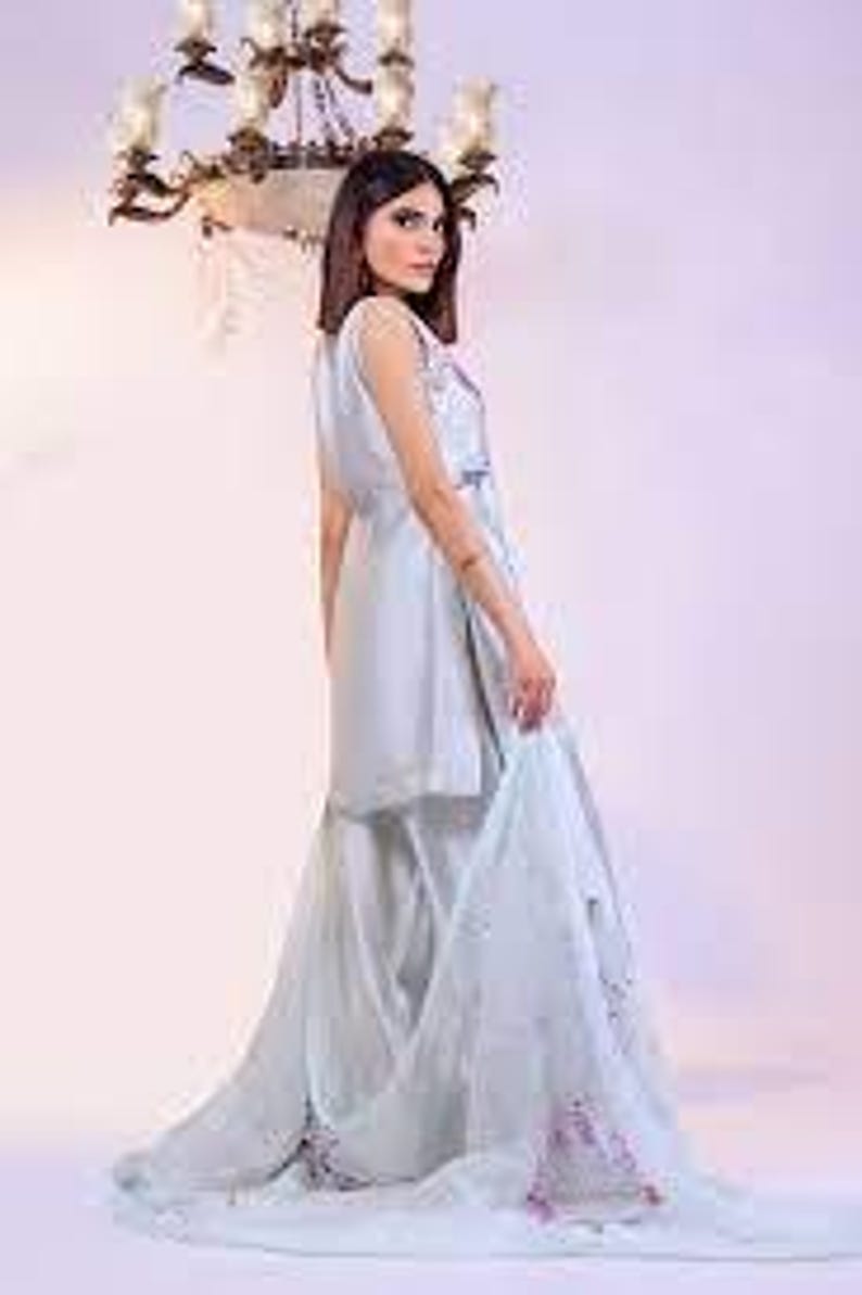 Handmade Sheesha Silk Farshi Shalwar Suit | Rhinestone Sequin Work image 11