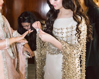 Dupatta con espejo de lámina, atuendo de boda indio-pakistaní, Shesh Dupatta