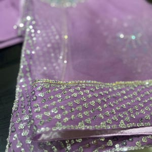 Handmade Sheesha Silk Farshi Shalwar Suit | Rhinestone Sequin Work image 14