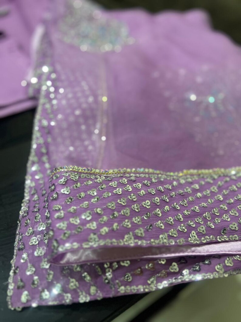 Handmade Sheesha Silk Farshi Shalwar Suit | Rhinestone Sequin Work image 14