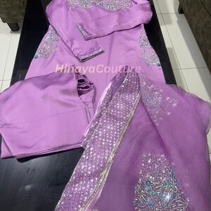 Handmade Sheesha Silk Farshi Shalwar Suit | Rhinestone Sequin Work image 15