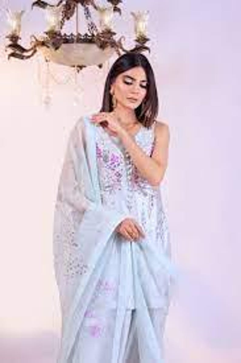 Handmade Sheesha Silk Farshi Shalwar Suit | Rhinestone Sequin Work image 13