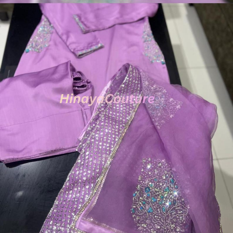 Handmade Sheesha Silk Farshi Shalwar Suit | Rhinestone Sequin Work image 18