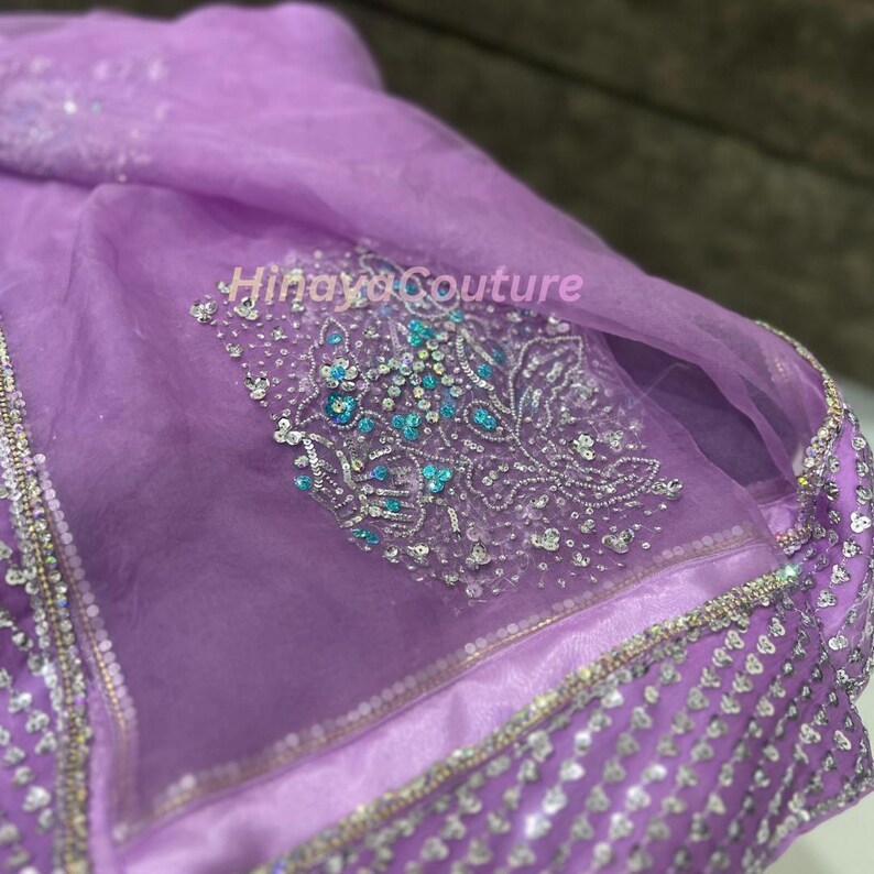 Handmade Sheesha Silk Farshi Shalwar Suit | Rhinestone Sequin Work image 16
