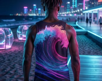 Retro Wave Tank Top, Neon Cyberpunk Streetwear, Summer Skate Clothing 2026