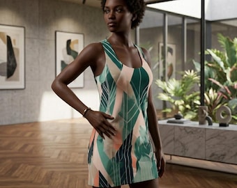 Tropical Print Racerback Dress, Lightweight Summer Beach Vacation Wear