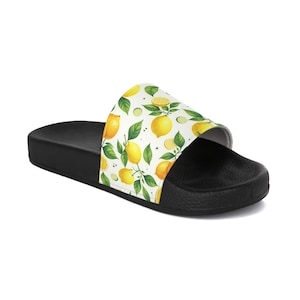 Lemon Print Slide Sandals: Women&#39;s Summer Pool Shoes