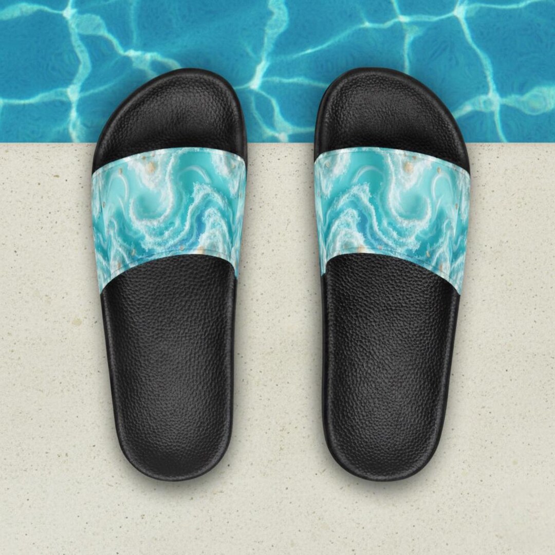 Aqua Marble Womens Slide Sandals, Beach Footwear, Summer Pool Slides - Etsy
