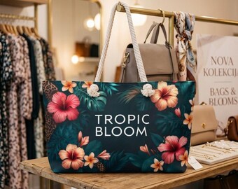 Tropical Bloom Weekender Bag, Floral Travel Tote, Beach Gym Luggage