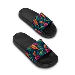 Tropical Leaf Women&#39;s Slide Sandals, Summer Footwear, Beach Slides, Casual Flip Flops, Garden Party Essentials, Vacation Shoes