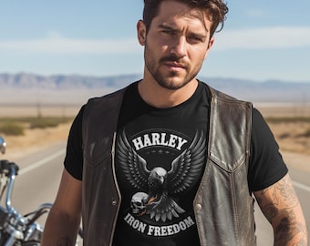 Harley Iron Freiheit Adler Schädel T-Shirt, Unisex Biker Casual Wear