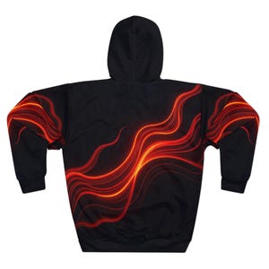 Abstract Flame Design Hoodie: Unisex Polyester Pullover, USA Made