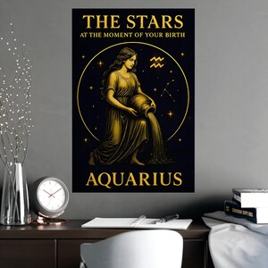 Impressions d'art astrologie, décoration murale du zodiaque, cadeau unique pour les amateurs d'astrologie, affiche du signe astrologique du Verseau, décoration d'intérieur