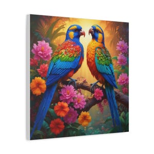 Colorful Parrot Canvas Art: Tropical Floral Wall Decor