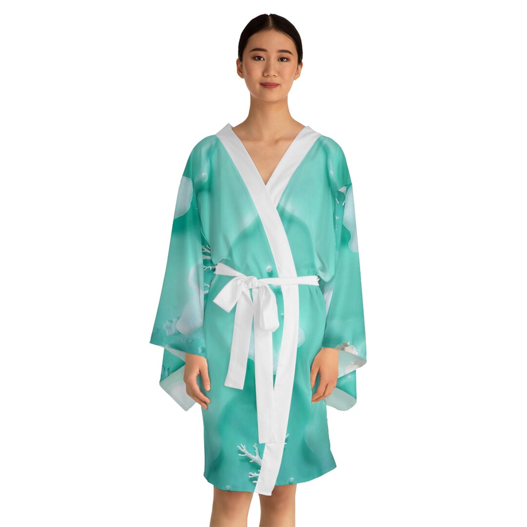 Shimpan Robe Seafoam Dream Kimono Robe, Ocean Inspired Wrap With Seafoam Green ...