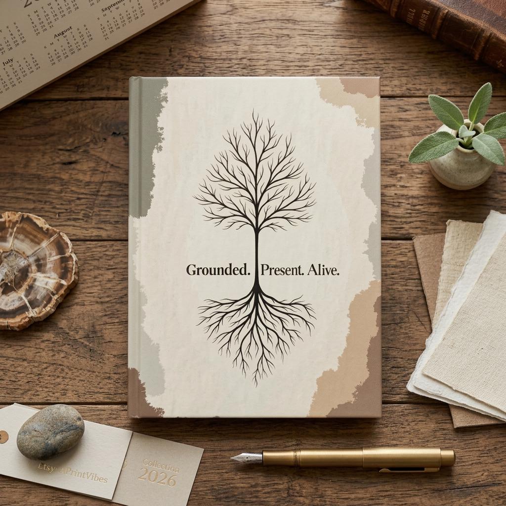 Grounded Present Alive Journal, Minimalist Tree Cover, Hardcover Diary (Collection 2026)