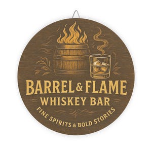 Panneau en bois de bar à whisky rustique - décoration d&#39;intérieur personnalisée, art mural homme des cavernes, cadeau pour lui, décoration de cabine, signalisation de fête