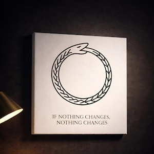 Ouroboros Canvas Wall Art – Minimalist Motivational Quote – Philosophy Symbol Decor – “If Nothing Changes, Nothing Changes”