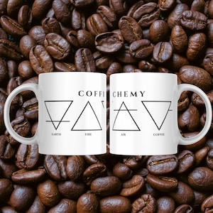 Alchemy Symbol Coffee Cup •  Earth Fire Water Air Mug • Minimalist Ceramic Drinkware • Sacred Geometry