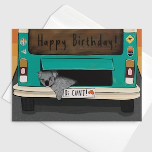 Lustig Aussie Geburtstagskarte – Koala Van Design mit frechem Nummernschild | Humorvolle Geburtstagskarte für Ihn, Sie, Freund, Kumpel, Bruder