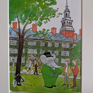 Babar en Harvard, ilustración de Jean de Brunhoff C1968 Montada
