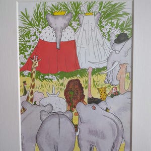Babar el elefante, ilustración de Jean de Brunhoff, c. 1950, montada, boda