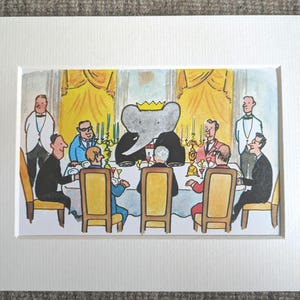 Babar en el restaurante Fancy, ilustración de Jean de Brunhoff C1966 montada