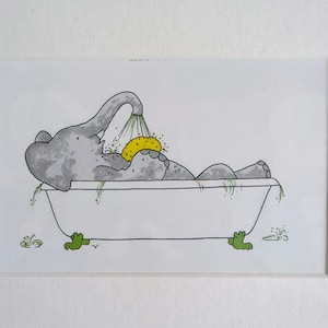 Babar el elefante, ilustración de Jean de Brunhoff, c. 1950, montada, hora del baño
