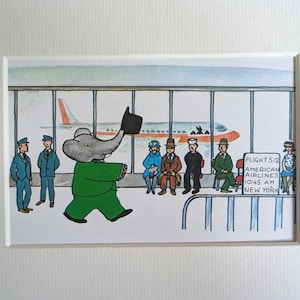 Babar en el aeropuerto, ilustración de Jean de Brunhoff C1966, montada