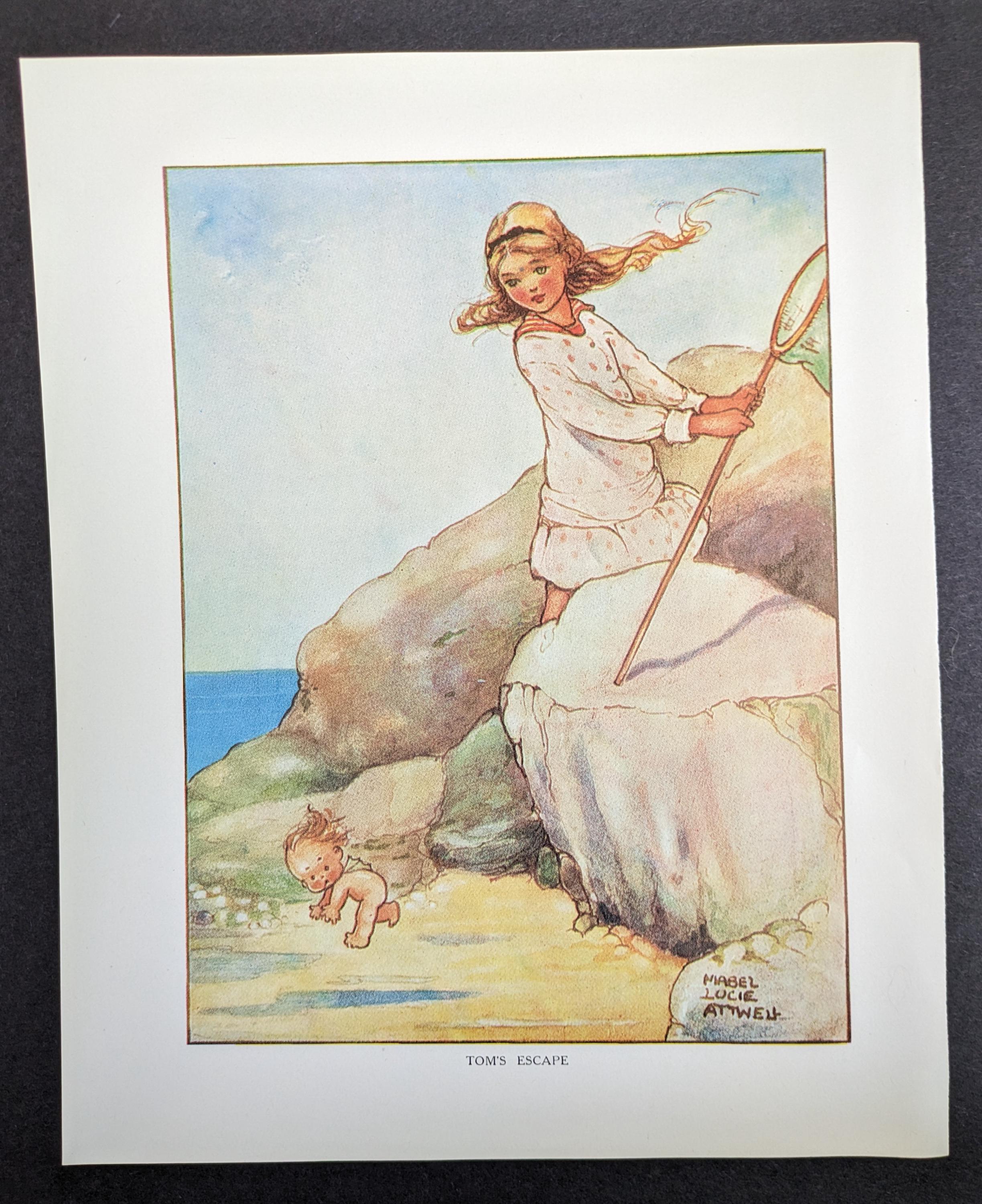 Mabel Lucie Attwell Bookplate the Waterbabies, Tom's Escape 1915