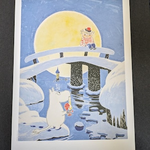 Póster/impresión de los Moomin en formato A4, doble cara: Moominland, pleno invierno de 1957/ Cometa en Moominland, 1946