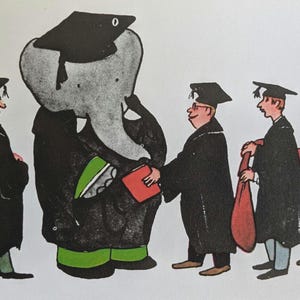 Babar el graduado, ilustración de Jean de Brunhoff C1966, montada