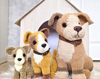 3 sizes of crochet Dog pattern, doggy family amigurumi pattern