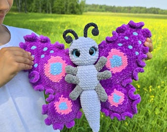 Crochet Butterfly Pattern, stuffed butterfly toy