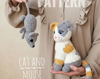 Crocheted Cat and Mouse Pattern: realistic amigurumi animal toys