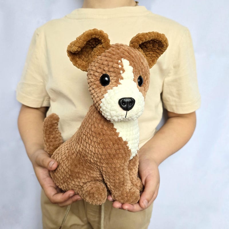 Handmade Crochet Dog Toy in Green Jumpsuit and Cap
