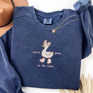 Embroidered Auntie Silly Goose Sweatshirt, Mothers Day Gift for Auntie, Funny Wine Lover Gift for Auntie, New Pregnancy Announcement Sweater