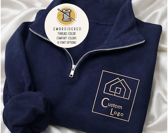 Custom Embroidery Quarter-Zip Sweatshirt, Personalized Text/Logo