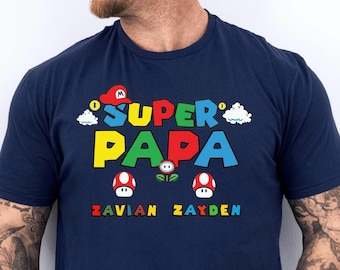 Personalisiertes Super Papa Shirt - Retro Gamer Vatertagsgeschenk