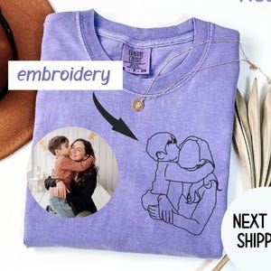 Embroidered Portrait from Photo Shirt, Personalized Family Photo Shirts, Anniversary Gift, Line Art Couple Tee, Personalized Gifts ,Mom Gift