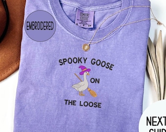 Embroidered Spooky Goose Comfort Colors Halloween T-Shirt