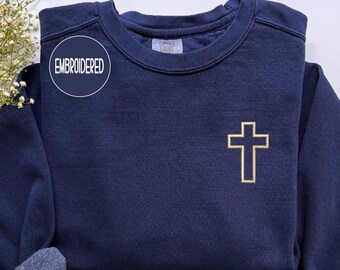 Embroidered Cross Crewneck Sweatshirt: Christian Apparel