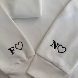 Custom Embroidered Initial Heart Sweatshirt, Initial on Sleeve, Couple Shirt, Anniversary, Couple&#39;s Hoodie, Custom Embroidered Hoodie.
