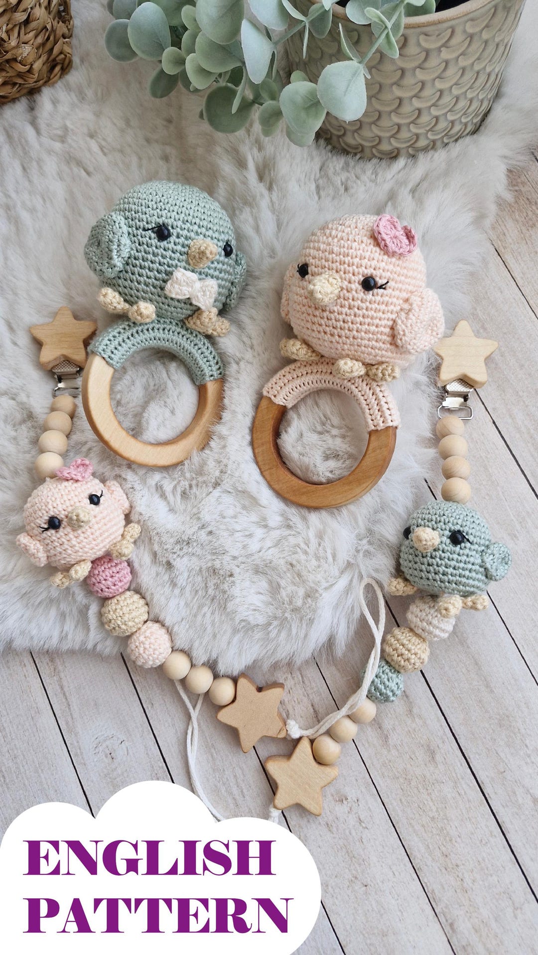 Crochet Bird Rattle & Pacifier Clip Pattern – Amigurumi Baby Toy PDF - Etsy