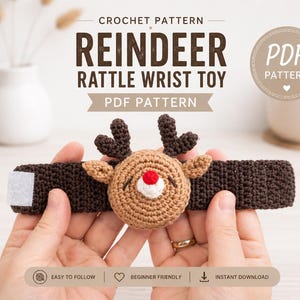 Haakpatroon voor een rammelaar in de vorm van een rendier, babyrammelaar (PDF-patroon), amigurumi kerstcadeau, zelf te haken speelgoed, direct te downloaden