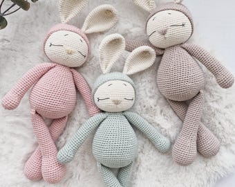 Gehaakt konijntje Sleep Buddy, handgemaakte zachte knuffel, cadeau pasgeborene, cadeau babyshower, babyshower, decor kinderkamer, konijntje van biologisch katoen
