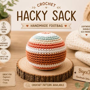 Crochet Hacky Sack Footbag | Handmade Juggling Ball | Knit Kick Bag Toy | Stress Relief Pocket Toy | Gift for Teens & Adults